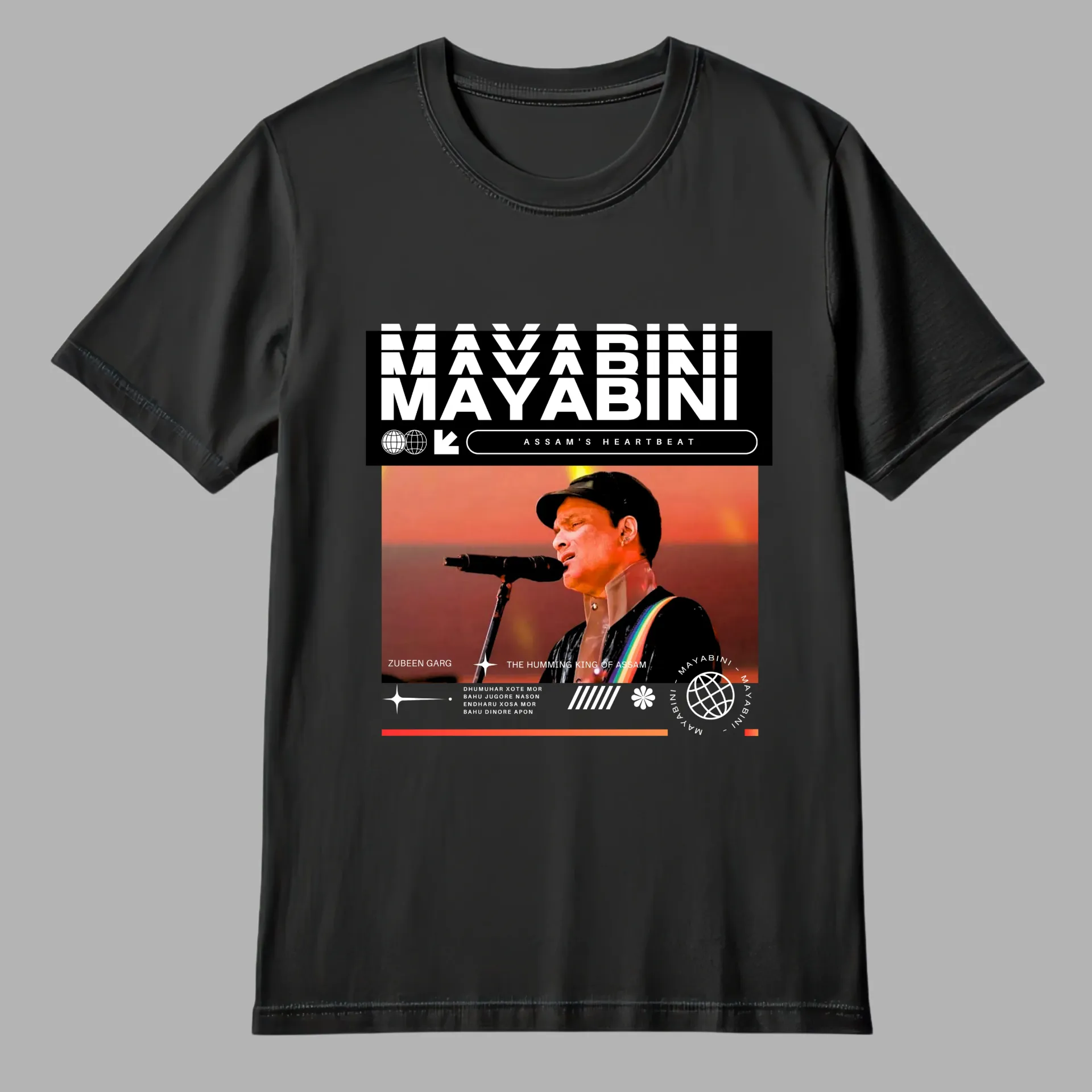 Men's Zubeen's Mayabini Print Cotton Regular Fit Black Tshirt (Small)