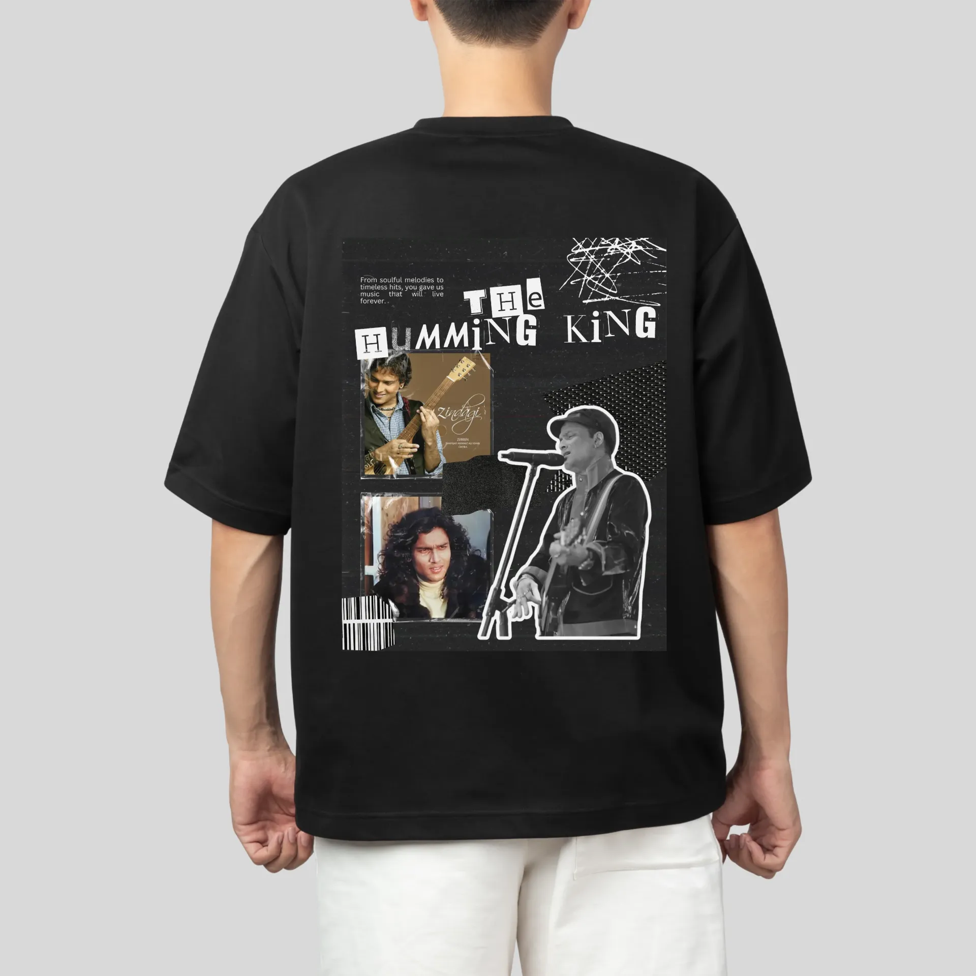 Men's Zubeen The Humming King Print Cotton Oversized Fit Black Tshirt (Small)