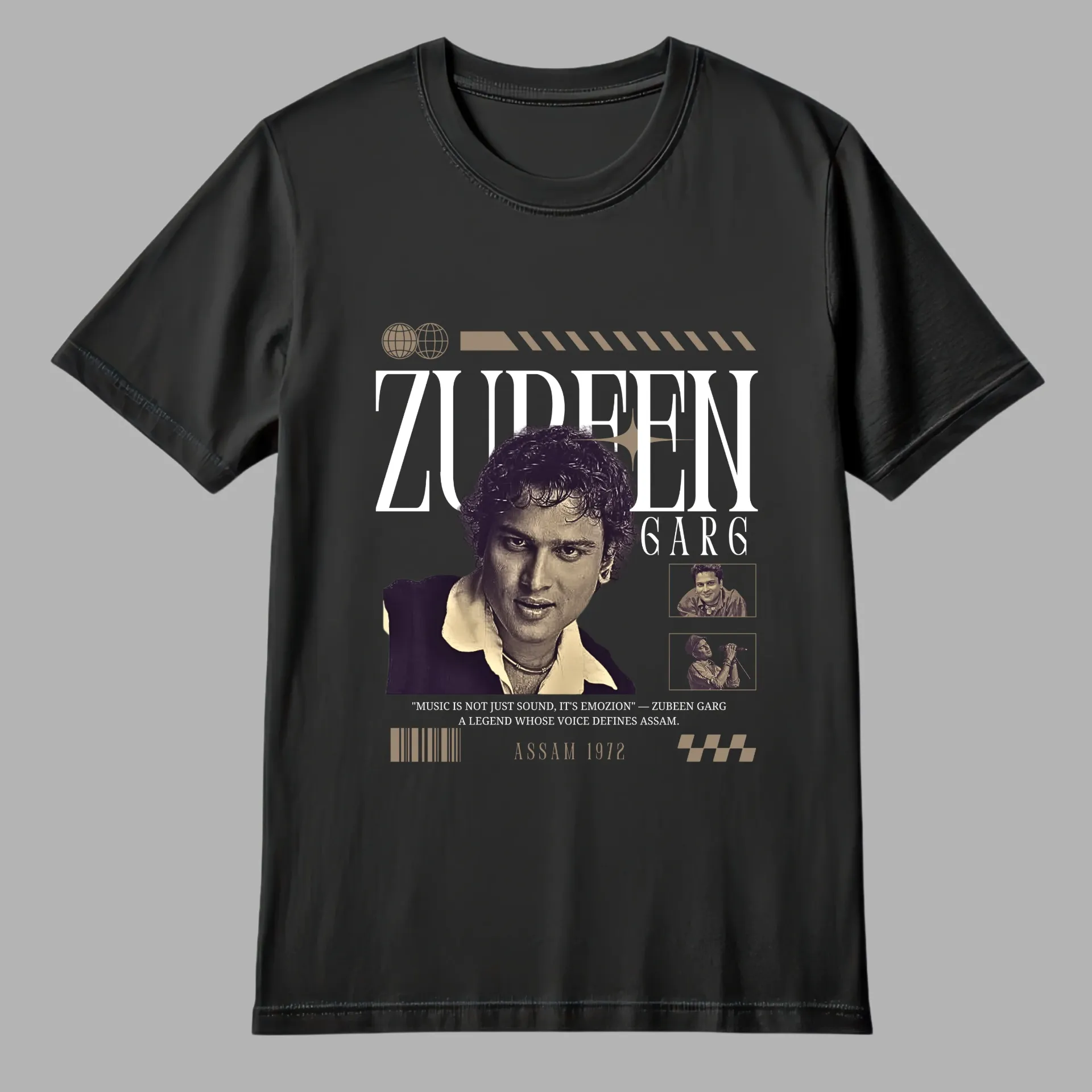 Men's Zubeen Print Cotton Regular Fit Black Tshirt (Small)