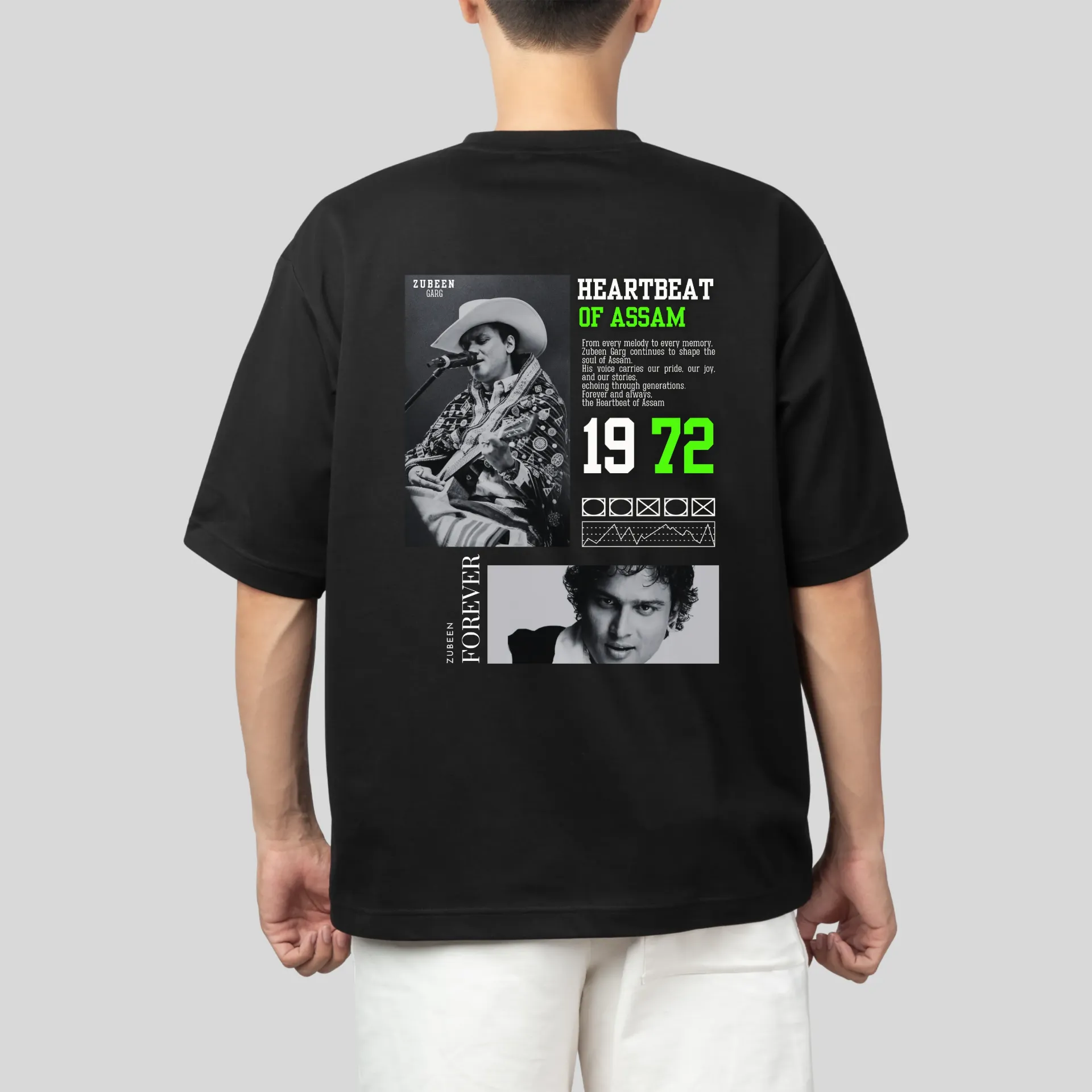 Men's Zubeen Heartbeat of Assam Printed Cotton Oversized Fit Black Tshirt