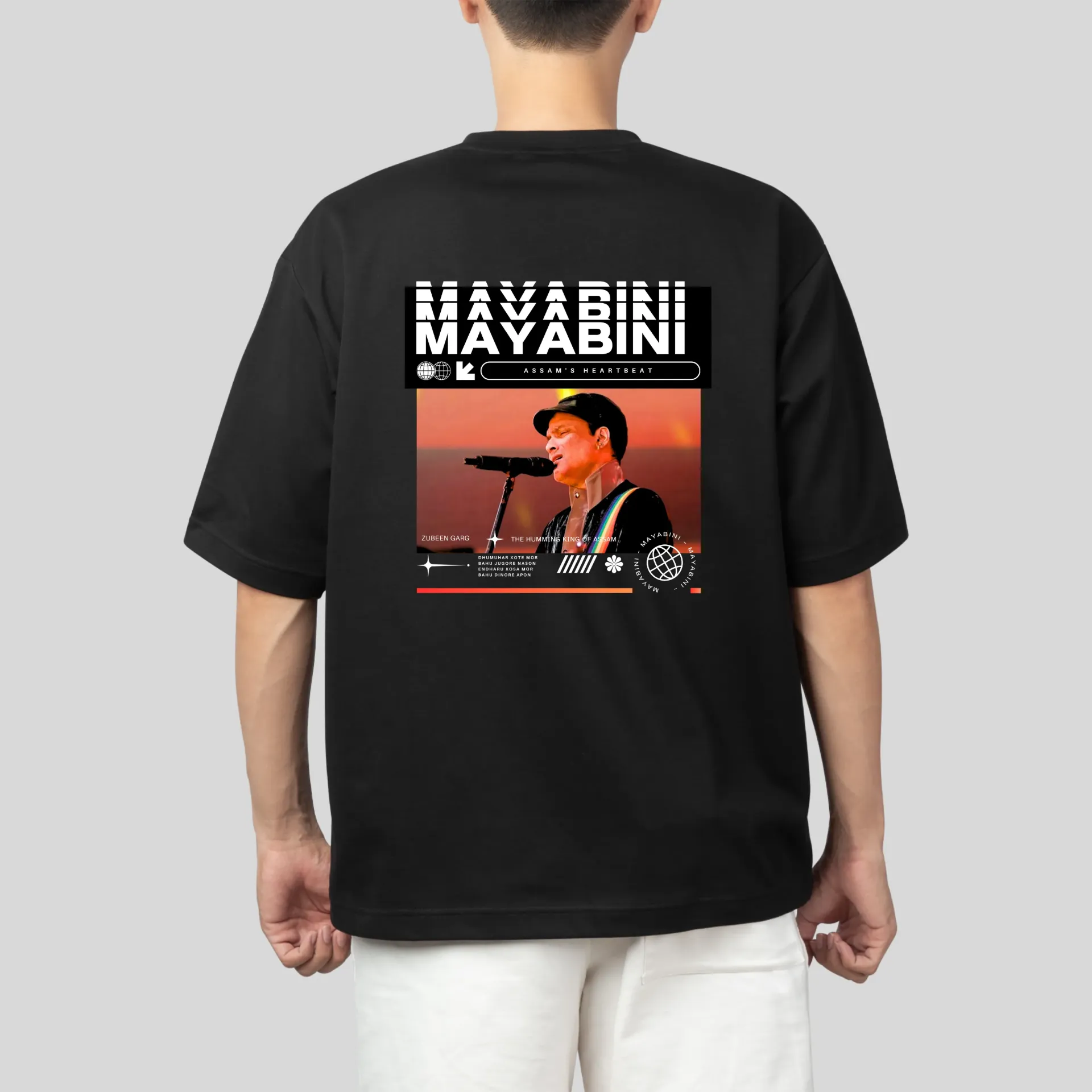 Men's Zubeen Mayabini Printed Cotton Oversized Fit Black Tshirt (Small)